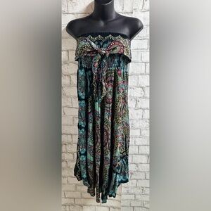 Paisley Print Strapless Sundress Multicolor BOHO